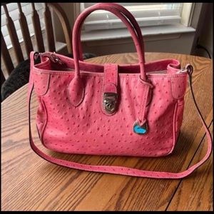 Dooney Bourke Pink Ostrich Embossed Leather Tote Crossbody